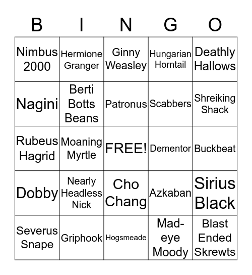 Ordinary Wizarding Level Year 1 Bingo Card