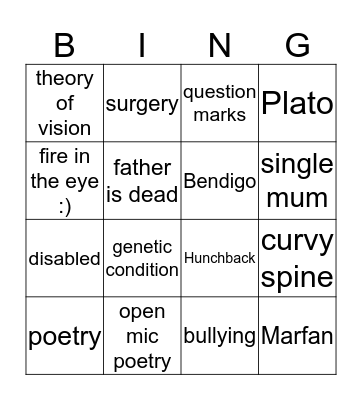 Question Marks and a Theory of Vision Bingo Card