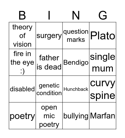 Question Marks and a Theory of Vision Bingo Card