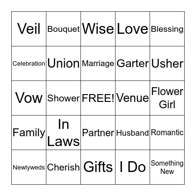 Bridal Bingo Card