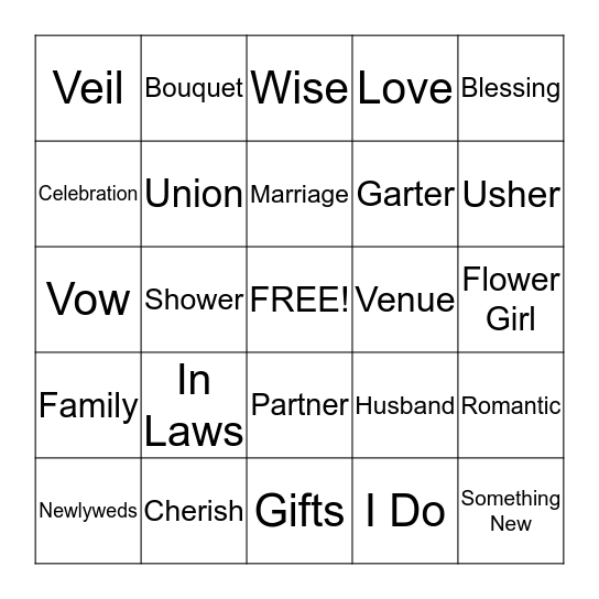 Bridal Bingo Card