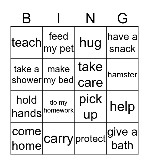 A Helping Hand Bingo Card