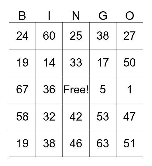 Frans: de getallen tot 60 Bingo Card