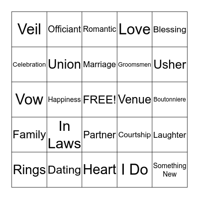 Bridal Bingo Card