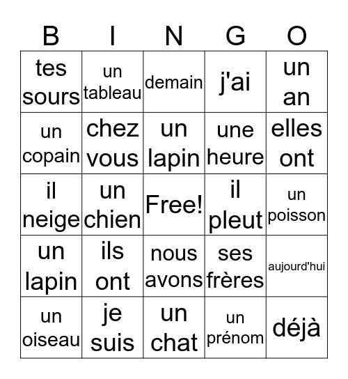 unité 13 Bingo Card