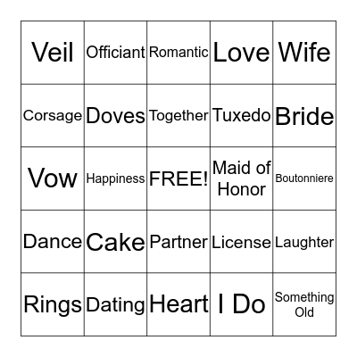 Bridal Bingo Card