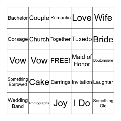 Bridal Bingo Card