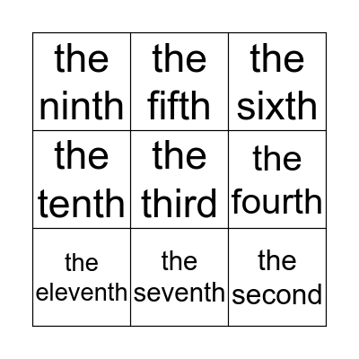 Ordinal numbers Bingo Card