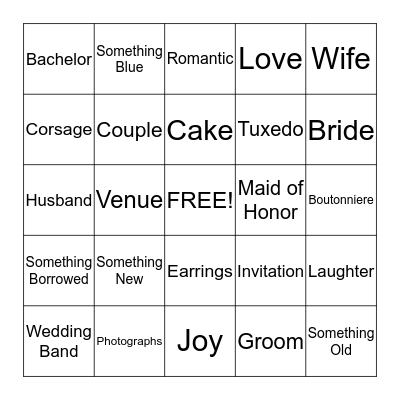 Bridal Bingo Card