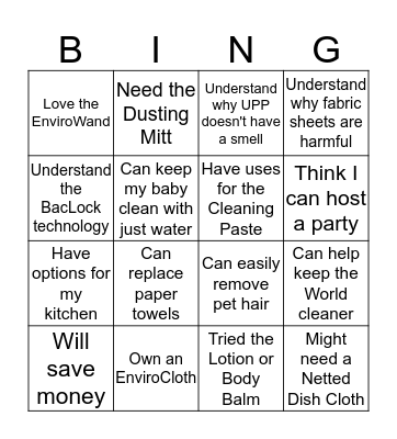 Because of Norwex, I... Bingo Card