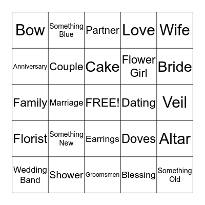 Bridal Bingo Card