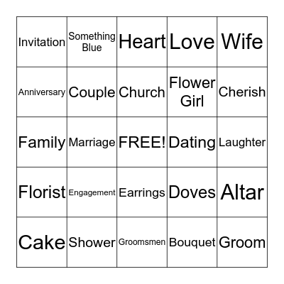 Bridal Bingo Card