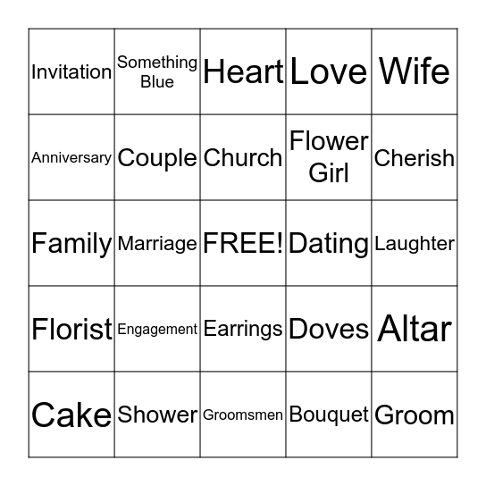 Bridal Bingo Card