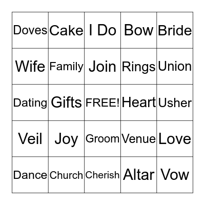 Bridal Bingo Card