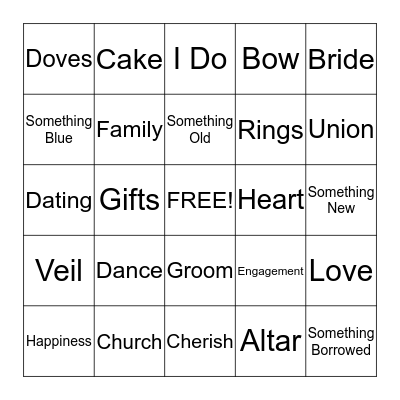 Bridal Bingo Card