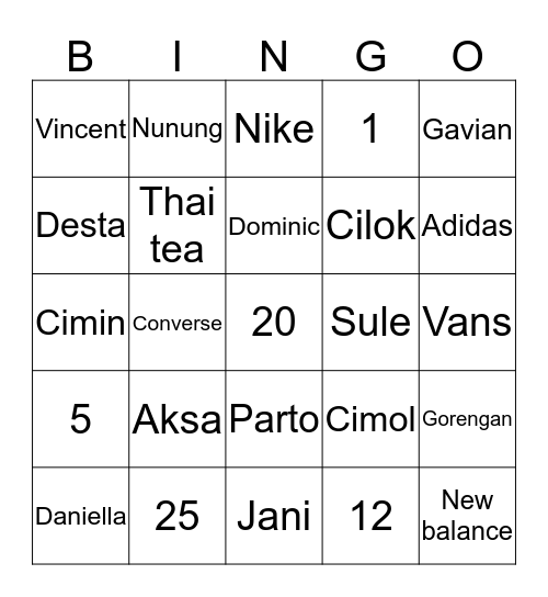 Punya dominic Bingo Card