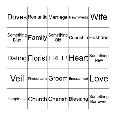 Bridal Bingo Card