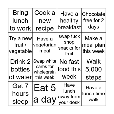 Nutrition & Hydration Week Bingo Card
