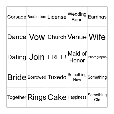 Bridal Bingo Card