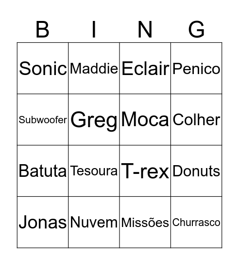 Bingo versão Churrasco Bingo Card