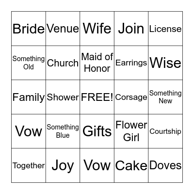 Bridal Bingo Card