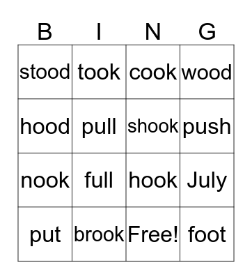 oo and u Bingo Card