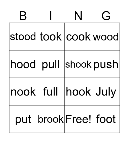 oo and u Bingo Card