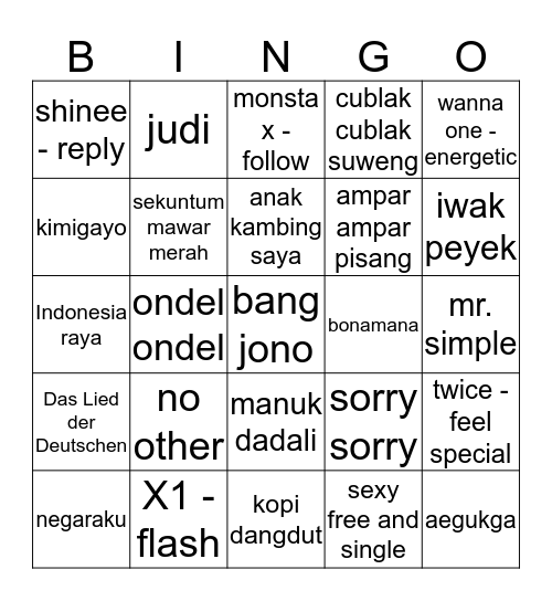 Sana-chan.  Bingo Card