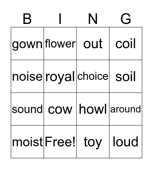 oo and u Bingo Card