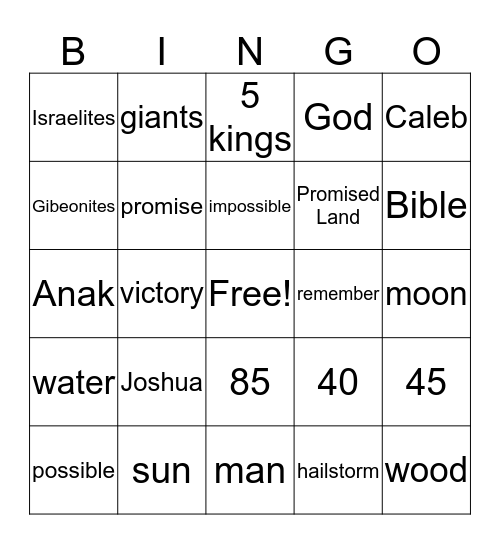 Joshua and the Sun stands still Bingo Card