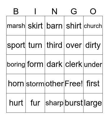 R - Controlled Vowels Bingo Card