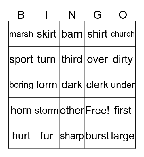 R - Controlled Vowels Bingo Card