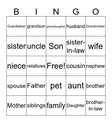 Family Bingo Card