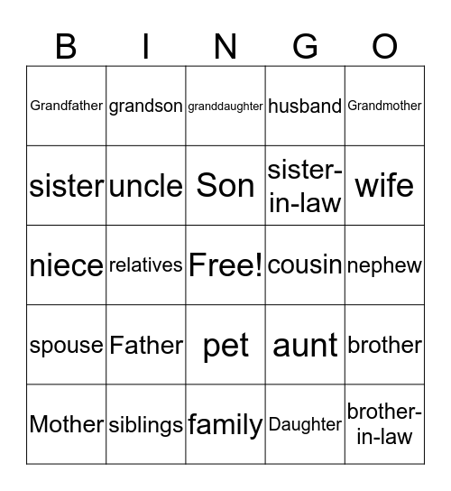 Family Bingo Card