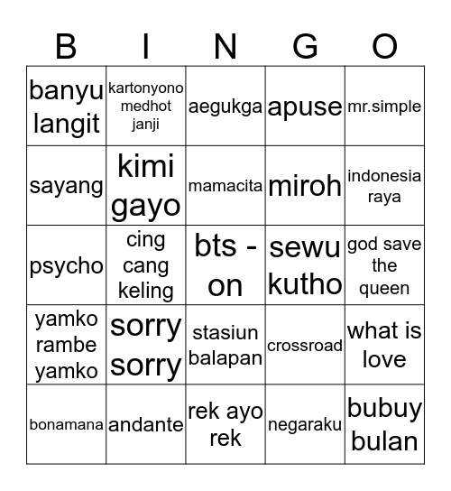 SRV JIN Bingo Card