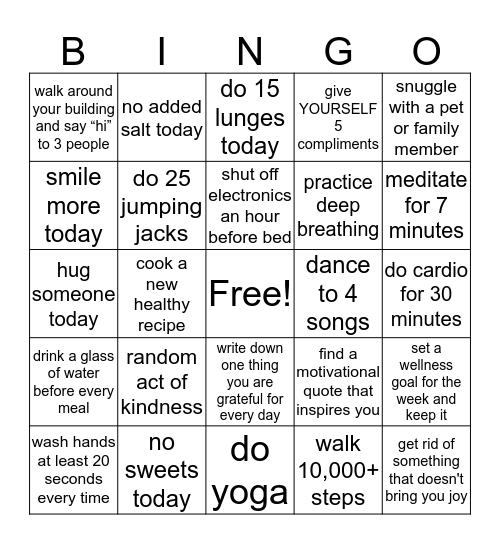 #BeWell34 - Week 4 Bingo Card