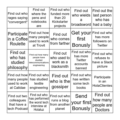 Holaluz Engineering Onboarding Bingo Card
