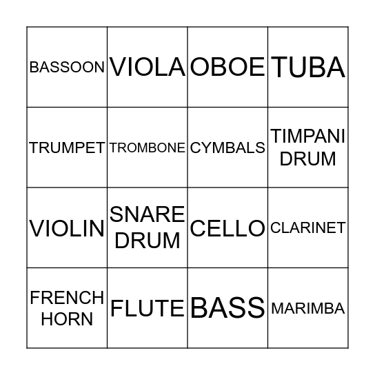 INSTRUMENT BINGO Card