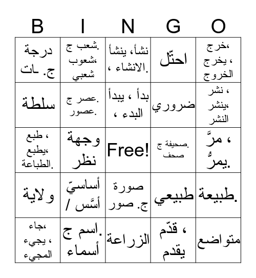 204 lesson 3 Vocabs  Bingo Card