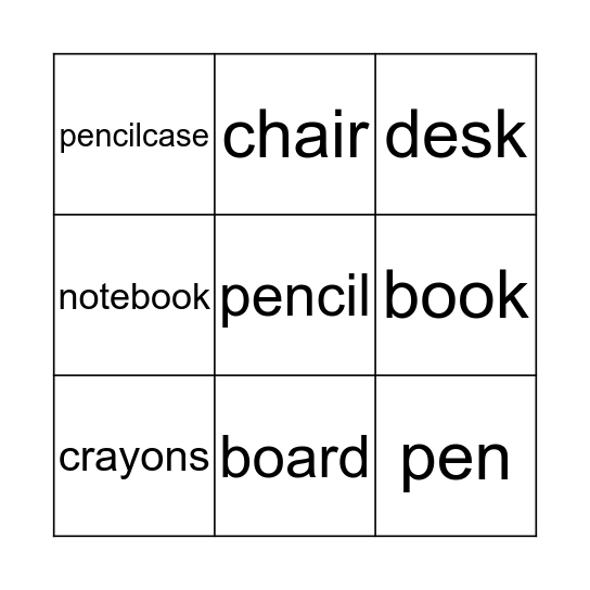 School Objects Bingo Card