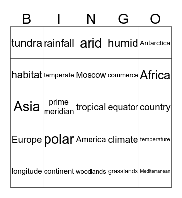 Topic Bingo Card