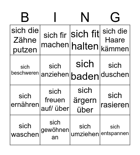 Reflexive Vocab  Bingo Card
