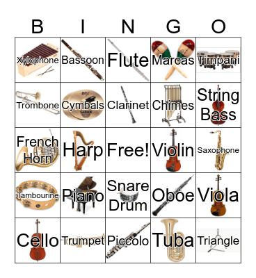 Orchestra Instruments  Bingo Card