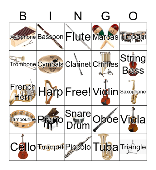 Orchestra Instruments  Bingo Card