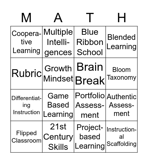 21st Century Educational Buzzwords Bingo Card