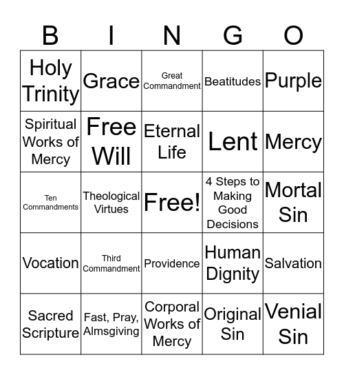 Faith Words & Terms Bingo Card
