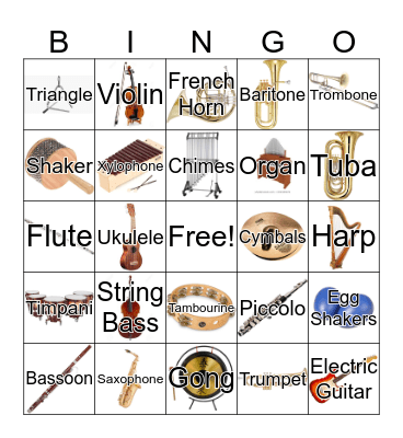 Orchestra Instruments  Bingo Card