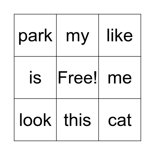 Snap Words Bingo Card