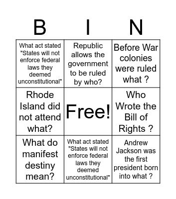 Building a New Nation Bingo Card