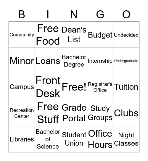 College Week Bingo! Bingo Card